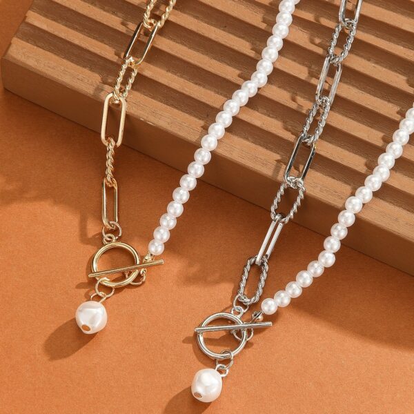 oly-da4d68054a141a87a904cd43ff8de340 Wholesale jewelry fashion long round bead chain stacked wearing necklace retro style personality pearl otbuckle necklace
