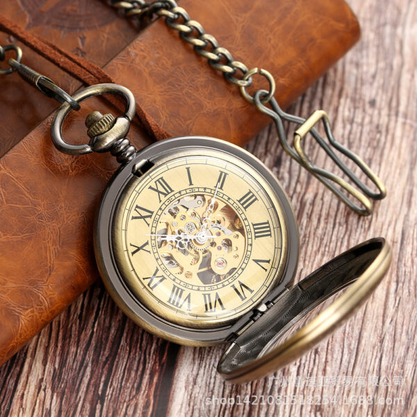 Wholesale Flip Retro Transparent Cover Carved Magnifier Automatic Engraving Mechanical Pocket Watch Roman Numerals Foreign Trade Hot Sale