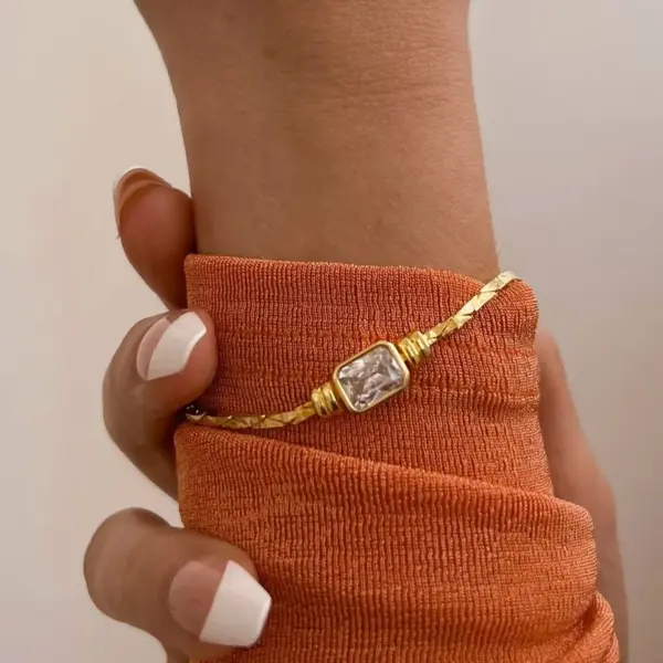 Wholesale 201 Stainless Steel 304 Stainless Steel Glass Gold Plated Elegant Streetwear Plating Inlay Geometric Zircon Bracelets Necklace
