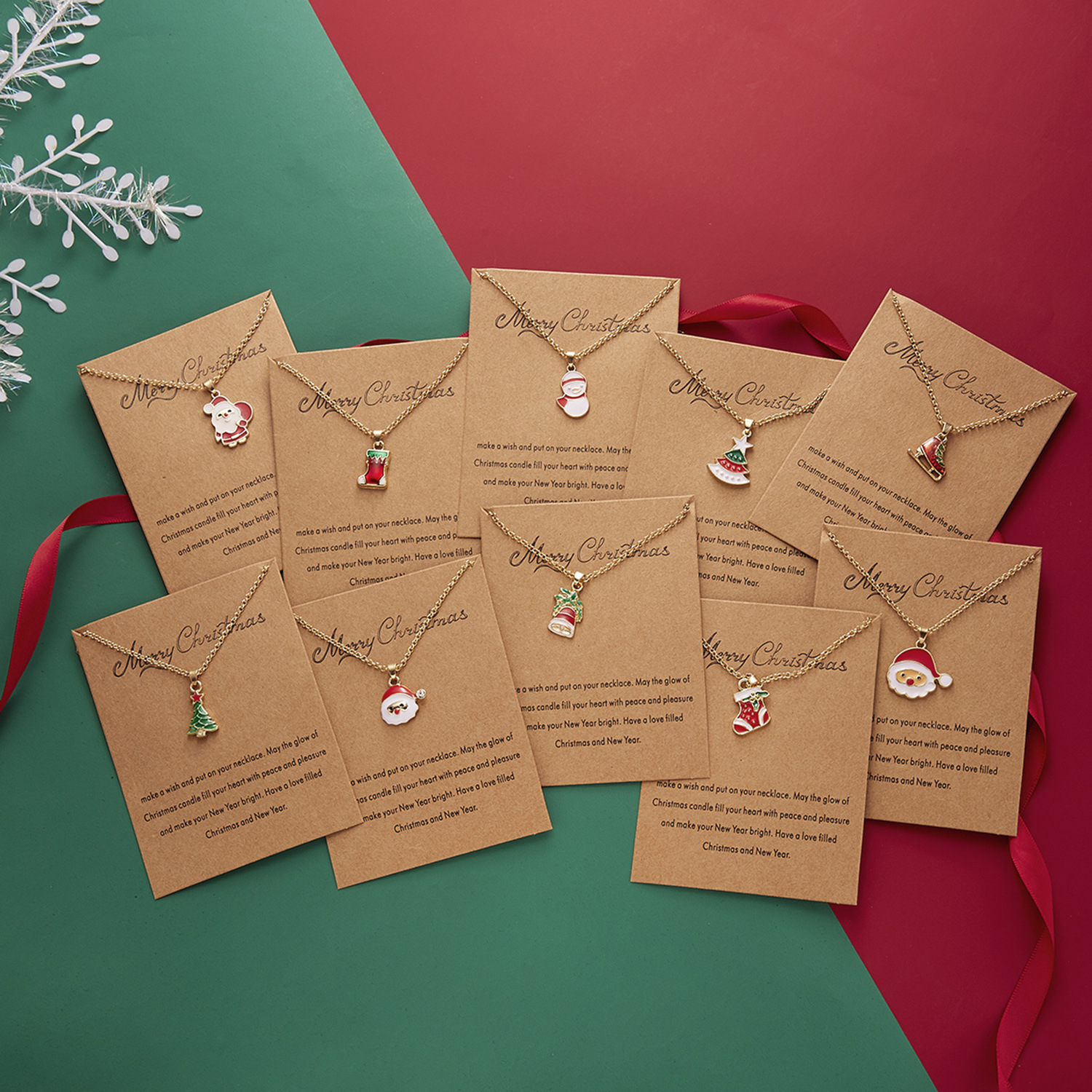 Wholesale Christmas Wish Painting Oil Paper Card Necklace