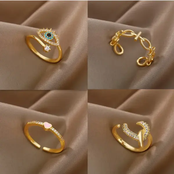 Fashion Devil's Eye Copper Plating Rhinestones Open Ring