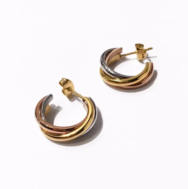 304 Stainless Steel C Shape Multicolor PVD Coated 18K Gold Plated 18K Gold Simple Style Waterproof Non Tarnish Plating Gold Ear Studs