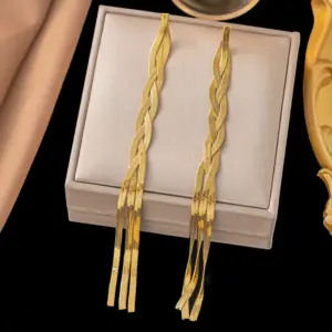 15 [Ag445] Three-Strand Tassel Earrings Gold 5/150*8mm