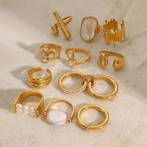 PVD Coated Real Gold Plated Geometric 304 Stainless Steel Vintage Style French Style Waterproof Non Tarnish Open Rings Rings