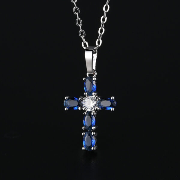 oly-da6ac85b3acbe844ee4bcaf3a396a538 Wholesale Amazon Cross New Cross Blue Zircon Pendant Necklace Women's Minimalist Niche Design Clavicle Chain