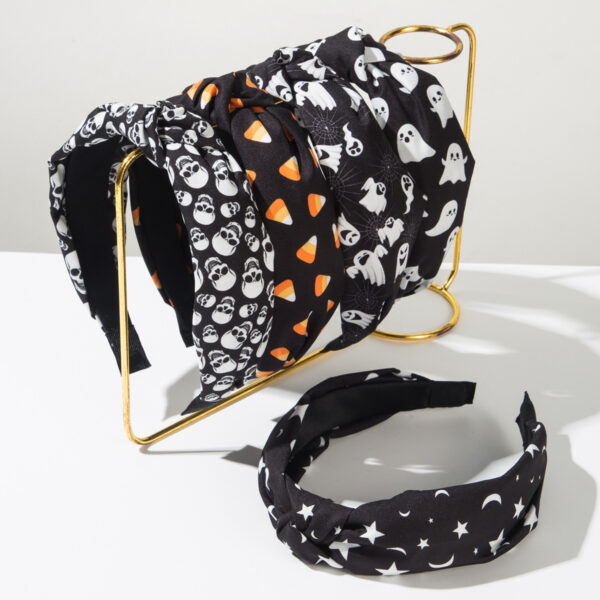 Wholesale New Halloween Element Ghost Skull Star and Moon Head Printed Fabric Headband Trendy Fashion Holiday Party Hair Accessories