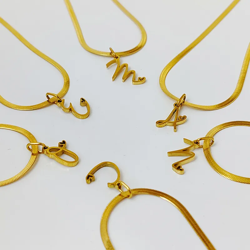 Wholesale PVD Coated 14K Gold Real Gold Plated Letter Heart Shape Stainless Steel Titanium Steel Simple Style Waterproof Non Tarnish 304 Stainless Ste