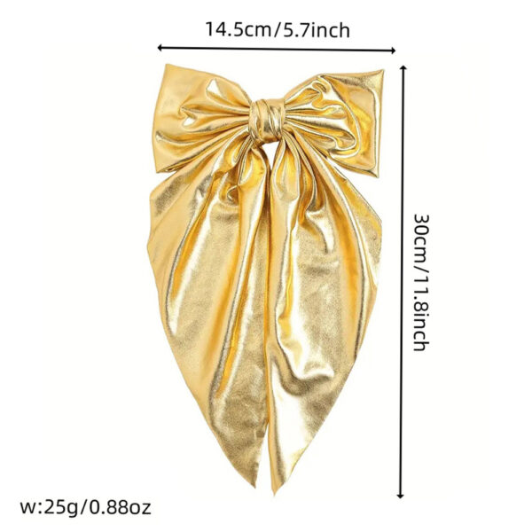 Wholesale Cross-border fashion shiny leather bow hair clip long ribbon spring clip gold and silver back hair clip holiday party hair accessory