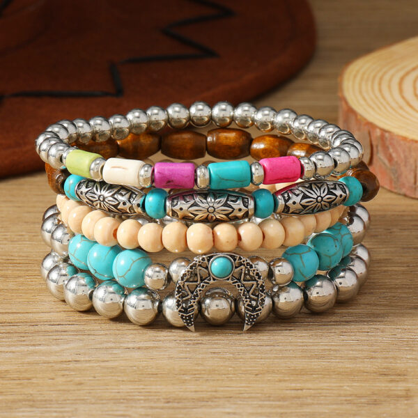 oly-da77c42f22f493320f2e0720ea25bd33 Wholesale Western Denim Style Turquoise Cattle Head Hat Multi-layer Storestring Bracelet Multi-piece Beaded Bracelet
