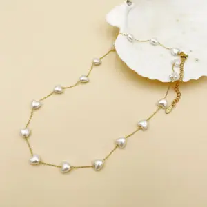 Wholesale Jewelry Simple Style Heart Shape 304 Stainless Steel Shell 14K Gold Plated Chain Stainless Steel Necklaces