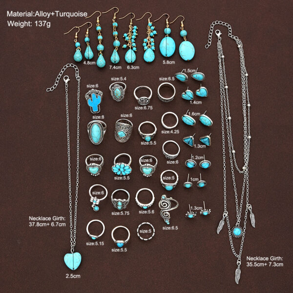 Wholesale Europe and the United States cross-border new ethnic turquoise jewelry suit silver love turquoise temperament women's jewelry suit