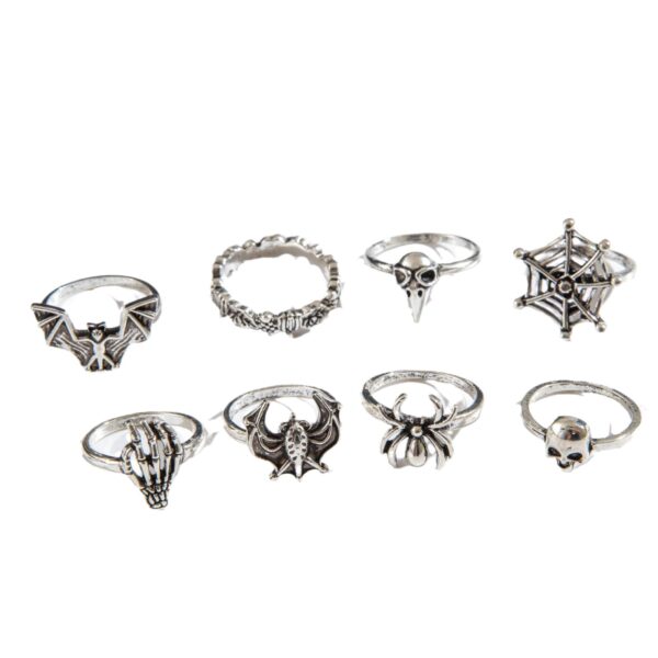 Wholesale Skull Ring suit Punk Spider Bat Joint Ring Eight-piece Set Halloween