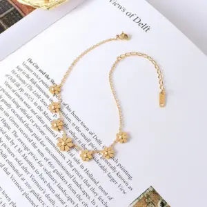 Fashion Flower Titanium Steel Waterproof Non Tarnish No Inlaid PVD Coated Real Gold Plated Women'S Anklet