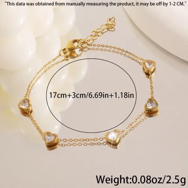 Wholesale 304 Stainless Steel Heart Shape PVD Coated Zircon Real Gold Plated 18K Gold Simple Style Classic Style Waterproof Non Tarnish O-shaped Chain Lobster Trigger Clasp Closure Bracelets