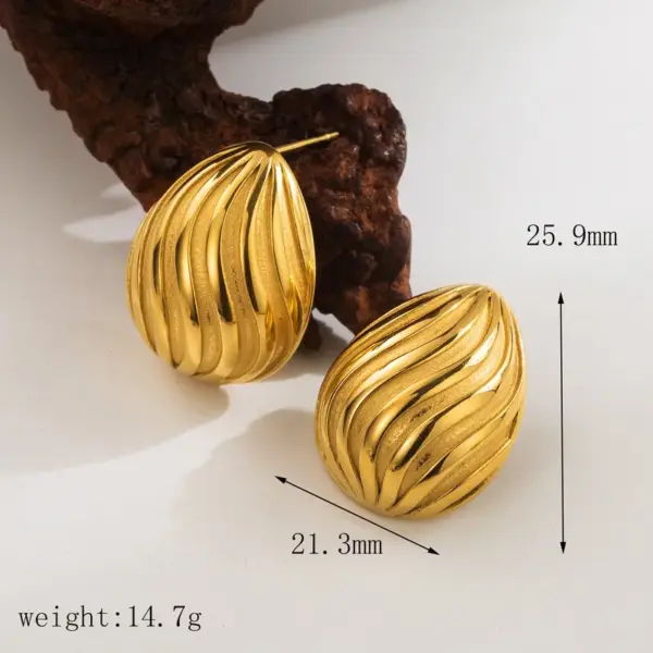 Wholesale 1 Pair Retro Exaggerated C Shape Water Droplets 304 Stainless Steel 18K Gold Plated Stainless Steel Earrings