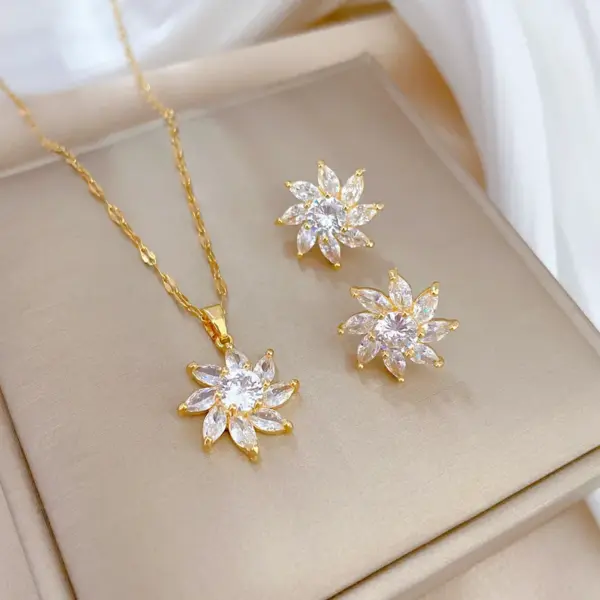 Wholesale Real Gold Plated 304 Stainless Steel PVD Coated Artificial Gemstones Flower Waterproof Non Tarnish Sweet Ear Studs For Women'S