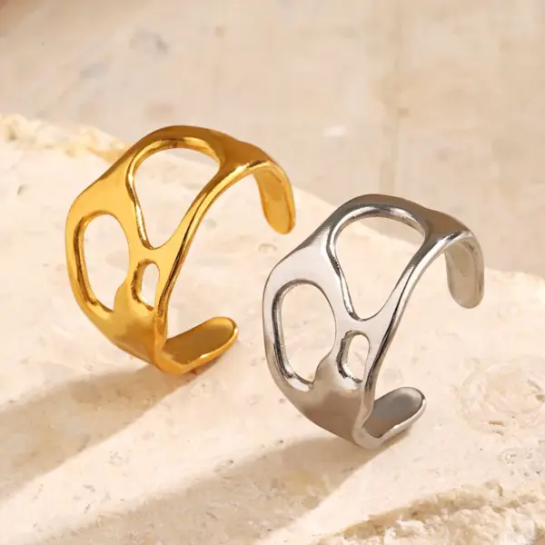 Wholesale Ion Plating (IP) 18K Gold Plated Irregular 304 Stainless Steel Elegant Glam Hip-Hop Waterproof Non Tarnish Open Rings
