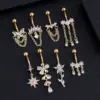 1 Piece 316 Stainless Steel Zircon Belly Rings Star Flower Butterfly Unisex