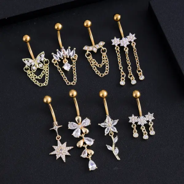 1 Piece 316 Stainless Steel Zircon Belly Rings Star Flower Butterfly Unisex