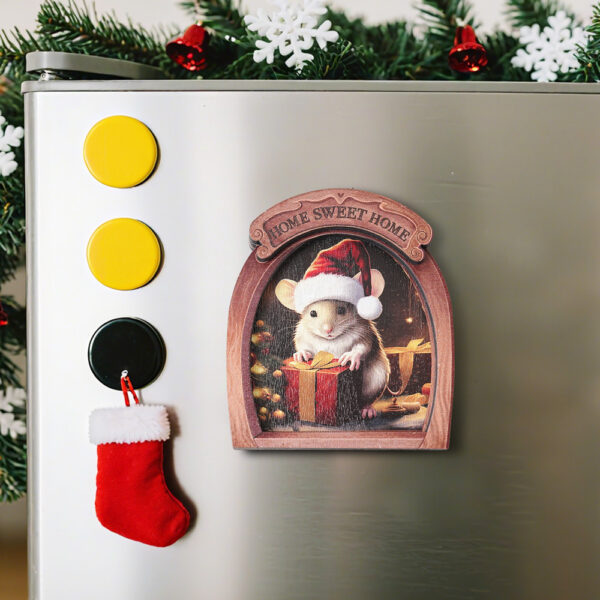 oly-da970de9f6d2dac461107816225de940 Wholesale MZCT181-192 Christmas Mouse Hole Wooden Photo Frame Magnetic Fridge Magnet