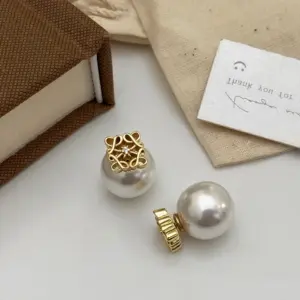 Gold Large Pearl Retro Earrings A-75