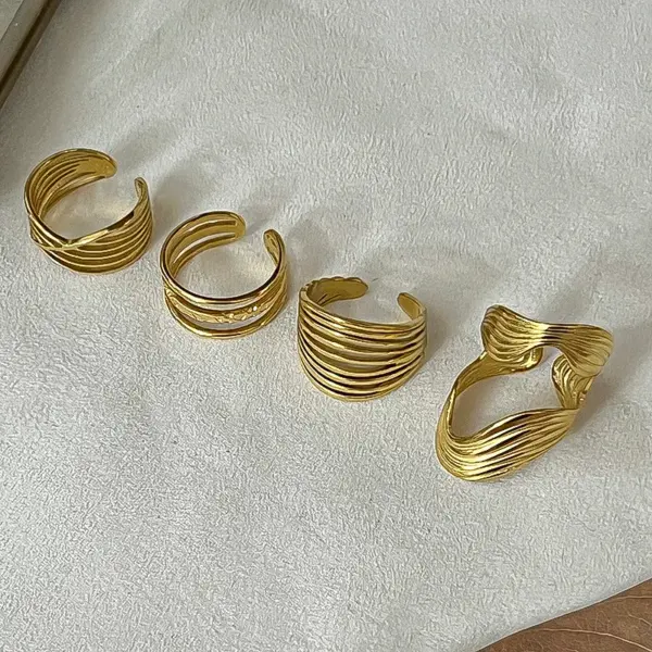 Wholesale PVD Coated 18K Gold Real Gold Plated Solid Color 304 Stainless Steel Casual Waterproof Non Tarnish Open Ring