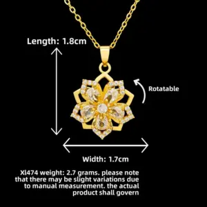 XL474 Rotating White Five-Petal Flower Necklace / Gold