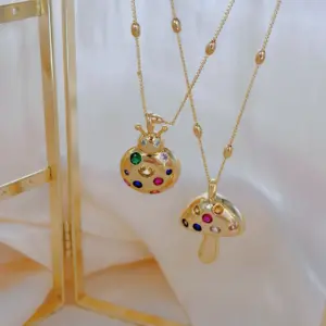 Wholesale Jewelry Cute IG Style Ladybugs Mushroom Copper Zircon 18K Gold Plated Plating Inlay Pendant Necklace