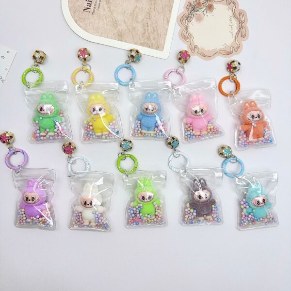 Wholesale Mini Labubu flocked fabric bag/backpack charm, cute keychain/gift charm.