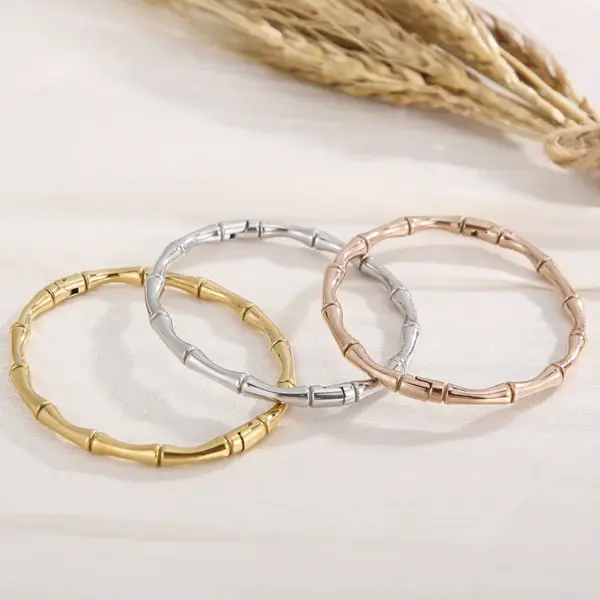 Wholesale 304 Stainless Steel Bamboo PVD Coated 18K Real Gold Plated IG Style Commute Waterproof Non Tarnish Plating Bangle