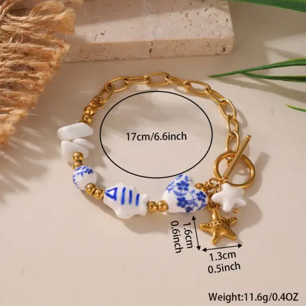 Ion Plating (IP) 18K Gold Plated Starfish Snails Fish 304 Stainless Steel Ceramics Casual Hawaiian Beach Waterproof Non Tarnish Bracelets Necklace