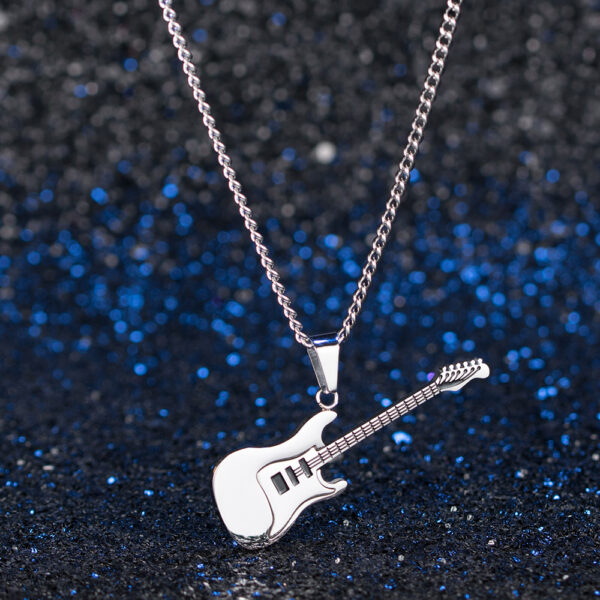 Wholesale Cross-border European and American Titanium Steel Guitar Pendant Music Fashion Men's Metal Musical Instrument Necklace Gender-free Personalized First Jewelry