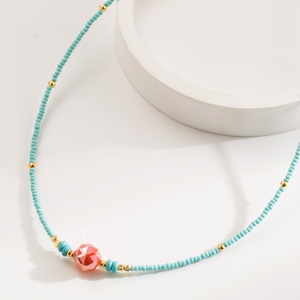 Wholesale Cross-border retro ethnic style colorful natural stone beaded necklace, light luxury, high-end, elegant and versatile choker/collarbone chai