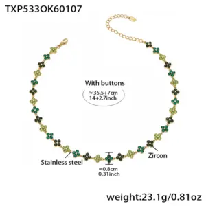 TXP533-Green Zircon Necklace 35.5+7cm