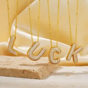 Wholesale 304 Stainless Steel Copper K Gold Plated Three-dimensional Inlay Letter Zircon Pendant Necklace