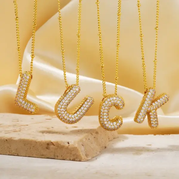 Wholesale 304 Stainless Steel Copper K Gold Plated Three-dimensional Inlay Letter Zircon Pendant Necklace