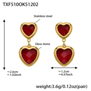 TXF510-Red Faceted Stone Gold Earrings