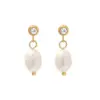 Wholesale Elegant Geometric Gold Plated Stainless Steel Pearl PVD Coated Drop Earrings