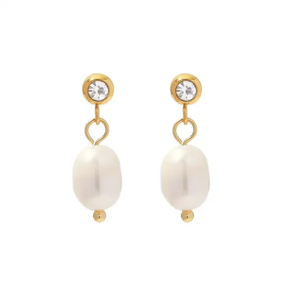 Wholesale Elegant Geometric Gold Plated Stainless Steel Pearl PVD Coated Drop Earrings