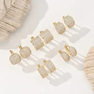 Wholesale 1 Pair Simple Style Shiny Geometric Inlay Copper Zircon Gold Plated Earrings