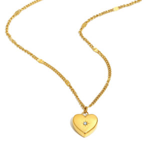 Mini zircon heart-shaped floral necklace - gold - December