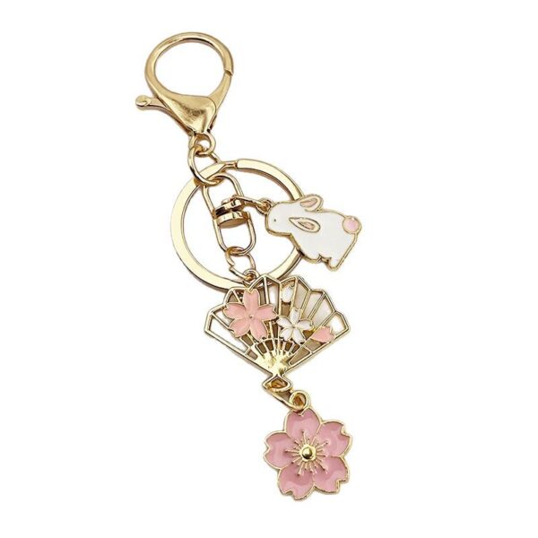 Wholesale Cute and Sweet Cherry Blossom Fan Keychain Girl's Best Friend Fresh Key Ring Bag Pendant Accessories Gift