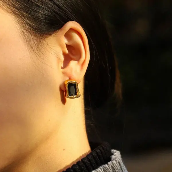 304 Stainless Steel Inlaid Natural Stone Irregular Shape Stud Earrings Plated 18K Real Gold Zircon Pearl Vintage Earrings