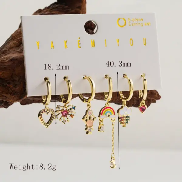 Wholesale Copper 14K Gold Plated Inlay Rainbow Moon Zircon Drop Earrings