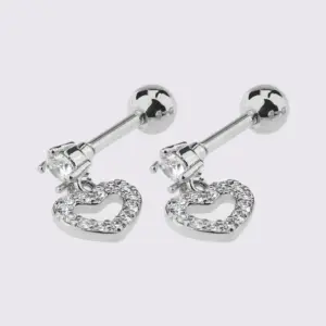White Steel Pendant Love Heart Stud Earrings Pieces
