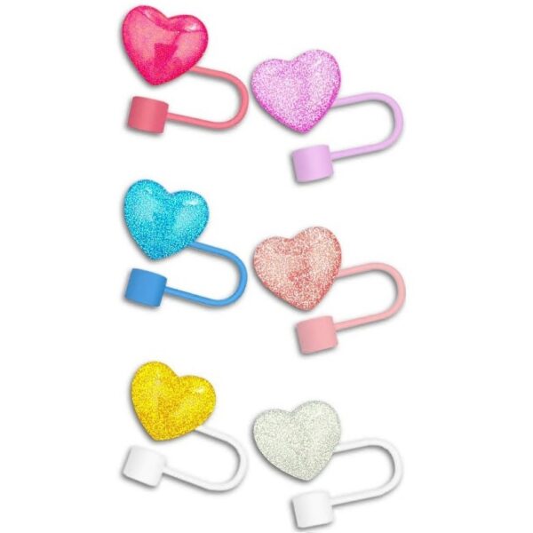 Wholesale Cross-border new resin glitter love straw cap silicone straw dust cap party decoration glass straw universal