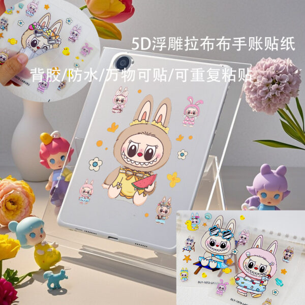 Wholesale New Hot-Selling Labubu Creative Handbook Stickers Cute Kidsren's Cartoon Embossed Kindergarten Reward Decorative Stickers