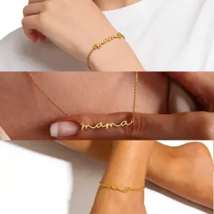 Wholesale Plated 18K Gold Minimalist English Letter Mama Necklace Bracelet Ankle Bracelet Set For Women Versatile Cool Sweet Style Jewelry