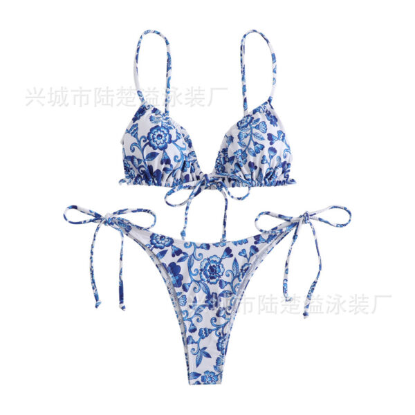 oly-daf97647e701c2e08abd52ab50da3e66 Wholesale 2023 new small fresh floral swimsuit women's sexy lace-up bikini beach triangle split swimsuit