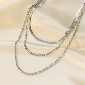 H1103【Three-Layer Chain Necklace Steel Color】